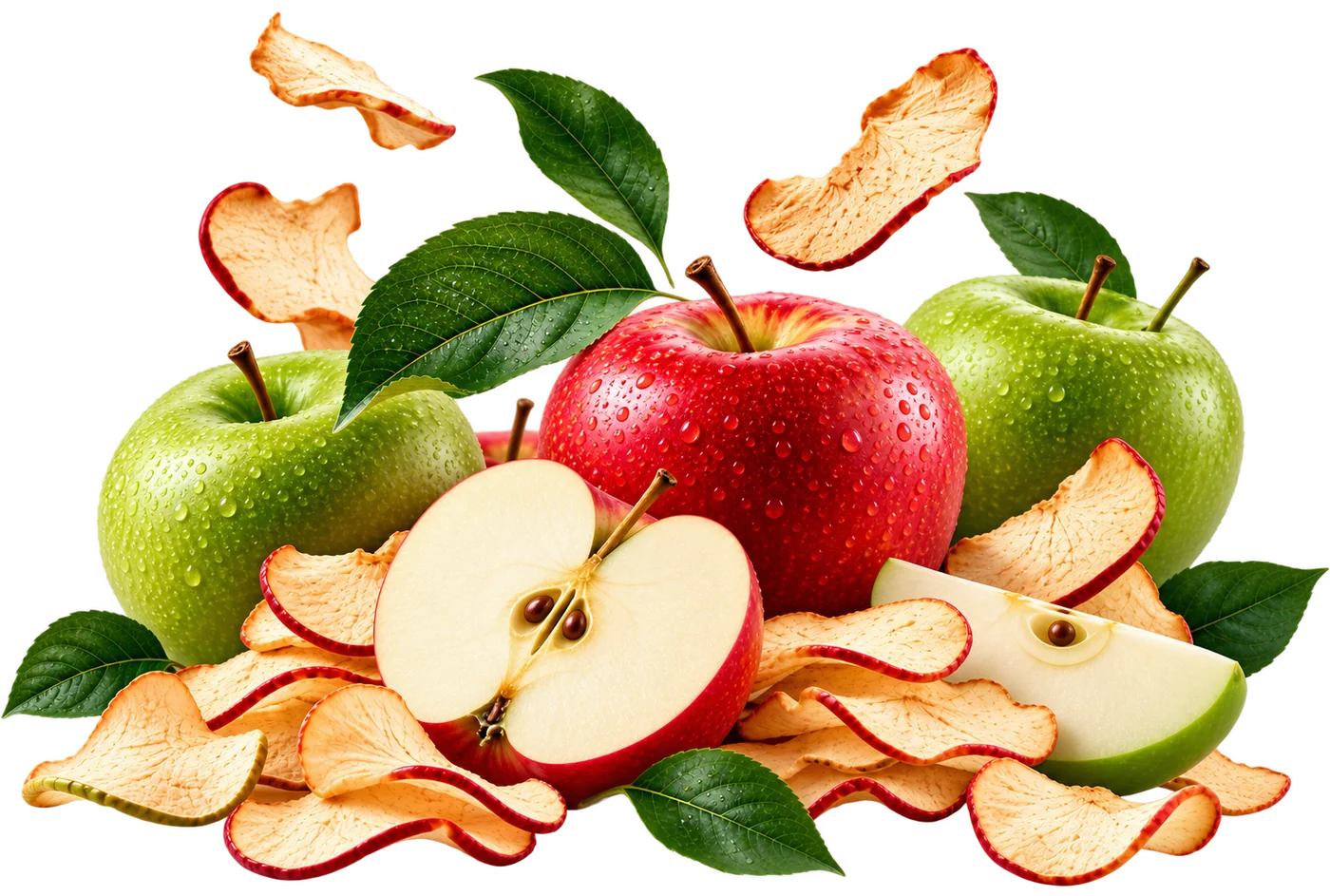 Manzanas rojas y verdes con chips de manzana horneados